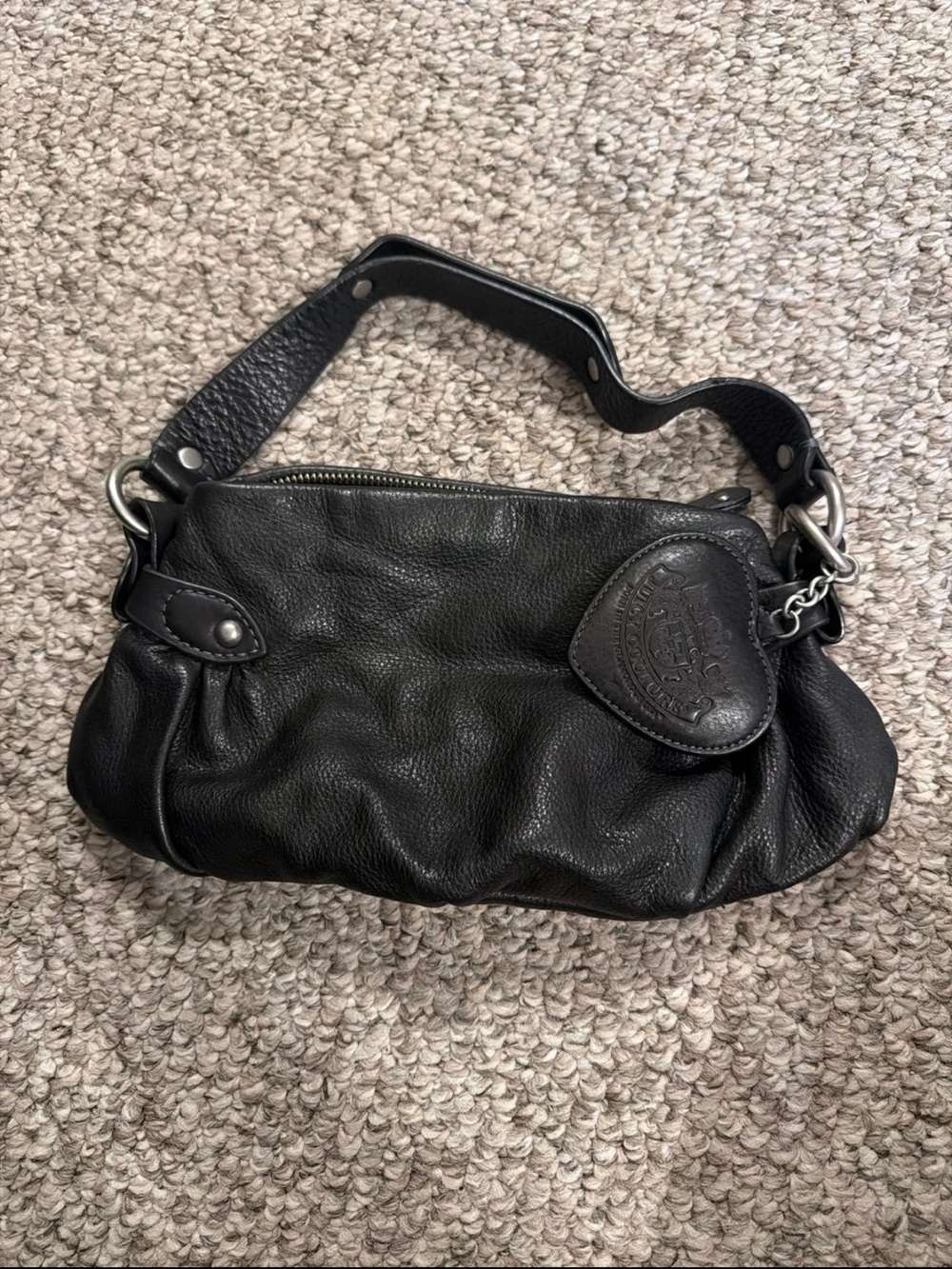 Juicy Couture Black Leather Hobo with Heart Charm